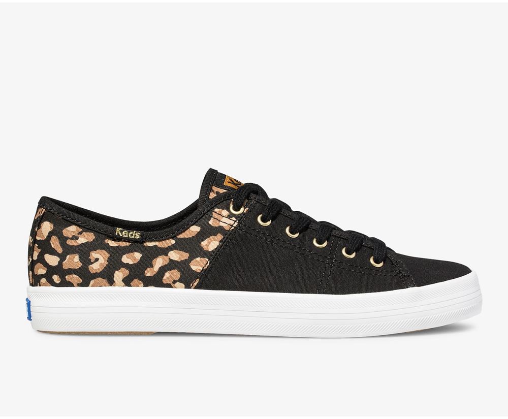 Womens Keds Sneakers - Kickstart 50/50 Leopard. - Black/Brown - 3168-PBICO